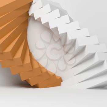 Abstract geometric installation over white wall background, 3d rendering illustration