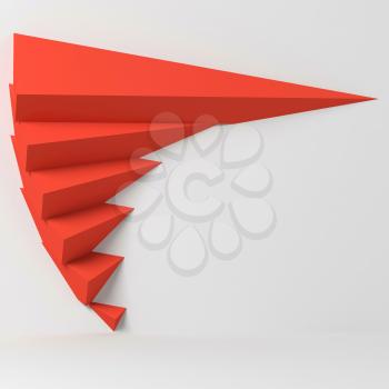 Abstract red geometric installation over white wall background, 3d rendering illustration