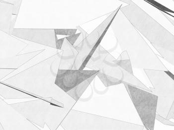 Abstract graphite pencil stylized graphic background with white chaotic polygonal pattern, 3d rendering illustration
