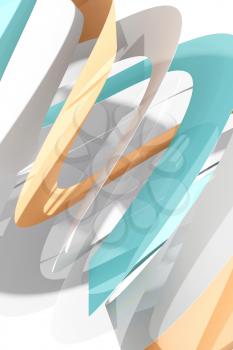 Abstract vertical background with colorful spirals over white backdrop, 3d rendering illustration