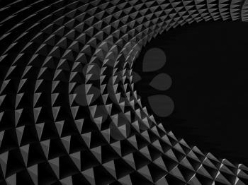Abstract black geometric background with round parametric triangular structure. Digital graphic pattern, 3d rendering illustration 