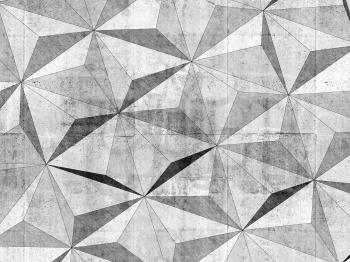 Abstract polygonal pattern drawing over gray concrete wall, background texture. 3d render illustration