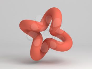 Geometric representation of a torus knot shape. Abstract red object on white background. 3d rendering illustration