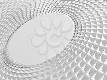 Abstract geometric background with white parametric triangular round structure. Relief pattern with copy-space blank area, 3d rendering illustration 
