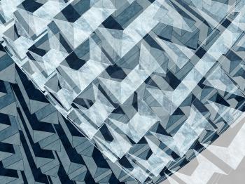 Abstract multy-layer background texture with blue geometric pattern over gray concrete wall. 3d rendering illustration