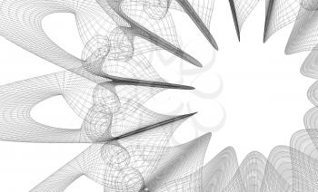 Abstract black parametric round wire-frame mesh structure isolated on white background, 3d rendering illustration