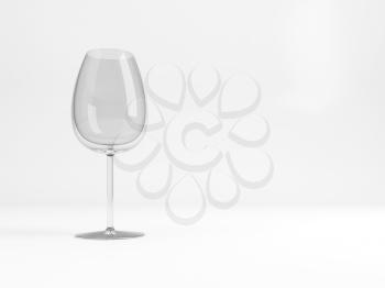 Empty standard red glass with soft shadow stands over white background, 3d rendering illustration