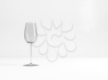 Empty standard sweet wine glass with soft shadow stands over white background, 3d rendering illustration