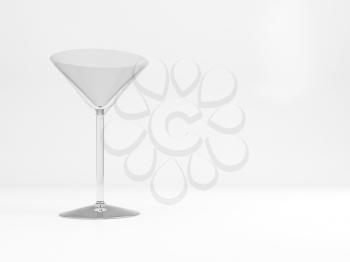 Empty standard cocktail glass with soft shadow stands over white background, 3d rendering illustration