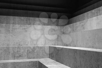 Abstract dark concrete staircase corner, empty interior background, 3d rendering illustration