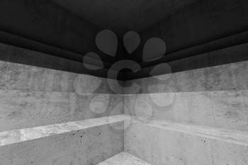 Abstract empty dark concrete interior background with staircase podium, 3d rendering illustration
