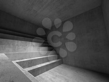 Abstract empty dark concrete interior background with staircase podium structure, 3d rendering illustration