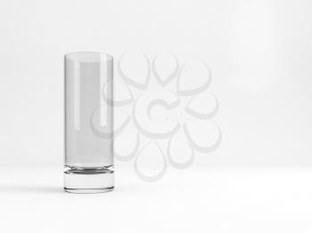 Standard empty high ball glass with soft shadow stands over white background, 3d rendering illustration