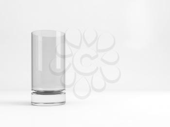 Empty standard Collins glass with soft shadow stands over white background, 3d rendering illustration