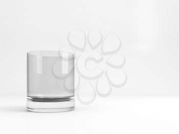 Standard empty old fashioned glass with soft shadow stands over white background, 3d rendering illustration