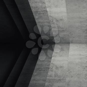 Abstract dark concrete interior background, square fragment, 3d rendering illustration