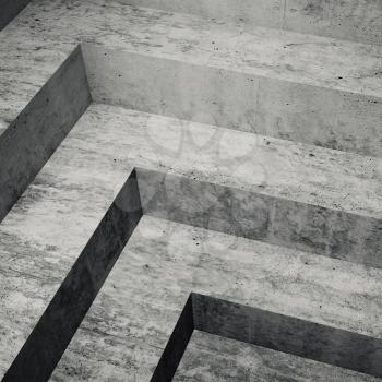 Abstract empty concrete interior fragment, square background with staircase corner, 3d rendering illustration