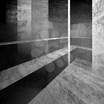 Dark concrete square background with abstract structures, double exposure effect, square 3d rendering illustration