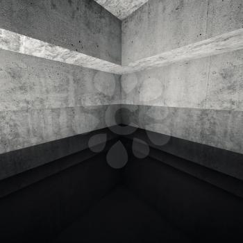 Abstract empty dark concrete interior, square background, 3d rendering illustration