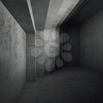 Abstract empty concrete interior, square background with dark shadows, 3d rendering illustration
