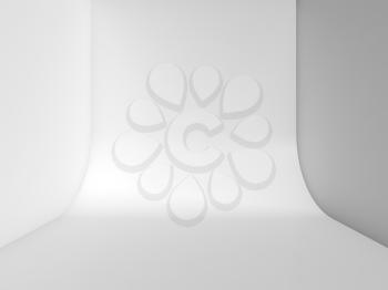 Front view of an abstract white empty studio, blank interior background with rounded connection between wall and floor. 3d rendering illustration