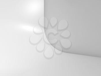 Abstract white empty studio background, blank interior with rounded connection between wall and floor. 3d rendering illustration
