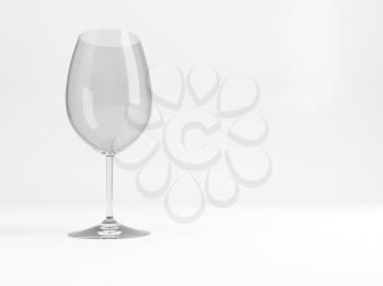 Empty standard large Bordeaux red wine glass with soft shadow stands over white background, 3d rendering illustration