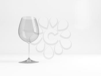 Empty standard Pinot Noir red wine glass with soft shadow stands over white background, 3d rendering illustration