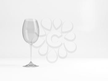 Empty standard red wine glass with soft shadow stands over white background, 3d rendering illustration