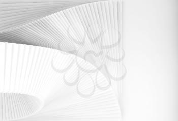 Abstract geometric background, parametric installation with white spiral structure, 3d rendering illustration