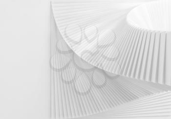 Abstract white digital geometric background, parametric architecture template with spiral installation, 3d rendering illustration