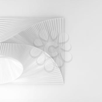 Abstract geometric background, parametric white stairs installation, top view, 3d rendering illustration