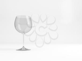 An empty standard Chardonnay wine glass stands over white background with soft shadow , 3d rendering illustration
