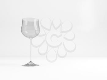 An empty standard Hock wine glass stands over white background with soft shadow , 3d rendering illustration