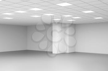 Abstract empty open space office corner, white interior background, 3d rendering illustration