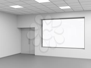 Abstract empty office interior background with blank white window and door, 3d rendering illustration