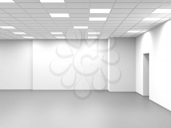 Abstract empty open space office, white interior background, 3d rendering illustration