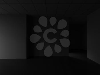 Dark empty office interior background, 3d rendering illustration
