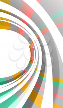 Abstract vertical background with colorful spiral stripes over white, 3d rendering illustration