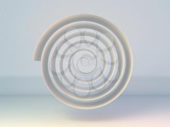Spiral object with soft shadow under colorful illumination, abstract digital background, 3d rendering illustration