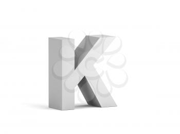 White bold letter K isolated on white background with soft shadow, 3d rendering illustration 