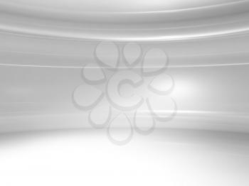 Abstract digital background. Empty white round interior with bright illumination, 3d rendering illustration