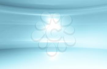 Abstract light blue round interior background with bright illumination, 3d rendering illustration
