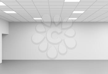 Wide open space room, an empty office interior background, 3d rendering illustration