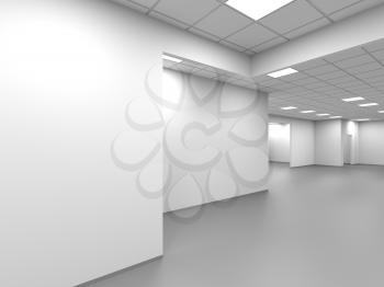 An empty office room with white walls and sections, abstract interior background, 3d rendering illustration