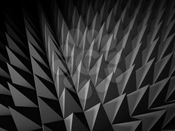 Abstract dark gray digital structure background with sharp triangular surface relief pattern. 3d rendering illustration