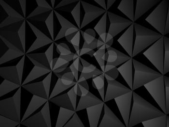 Abstract black digital pattern, background texture with low-poly triangular surface relief. 3d rendering illustration