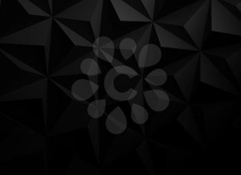 Abstract black background pattern with low-poly triangular surface relief. 3d rendering illustration