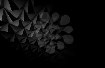Abstract black digital structure, background pattern with low-poly triangular surface relief. 3d rendering illustration