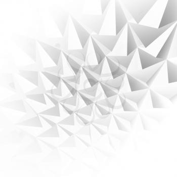 Abstract white digital pattern, square background texture with low-poly triangular surface relief. 3d rendering illustration